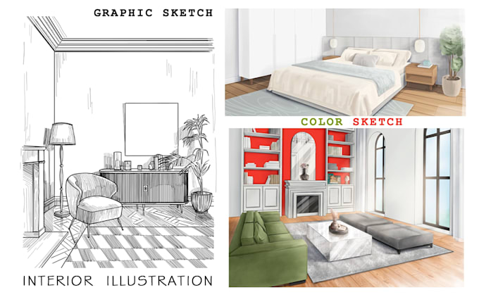 create a bright interior sketch or illustration