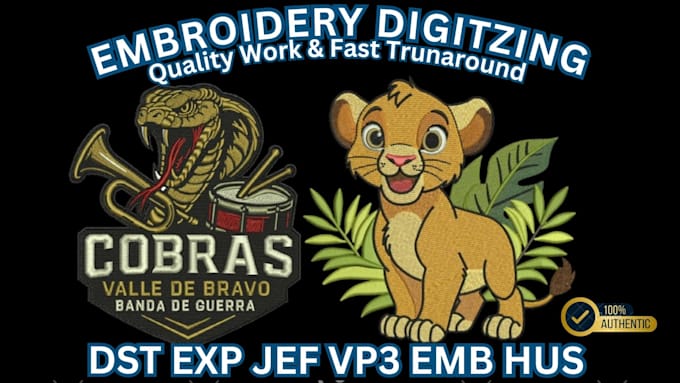 do embroidery digitizing in dst pes, exp jef within some minutes