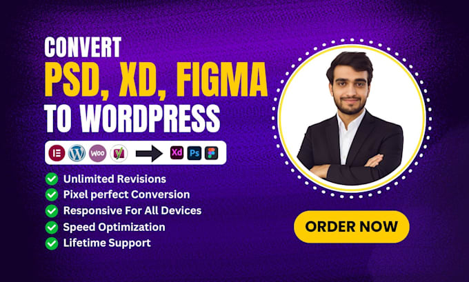 convert figma to wordpress, xd to wordpress, psd to wordpress using elementor