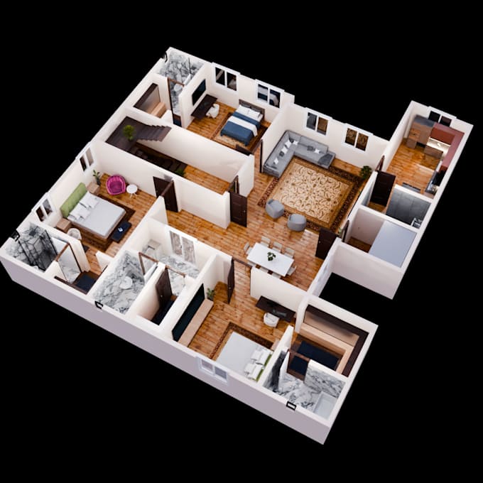 create 2d to 3d floor plan with fast delivery