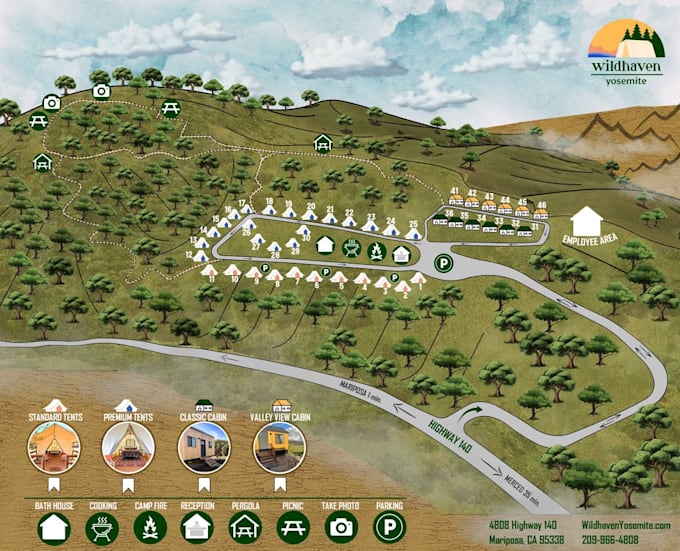 design facility map, holiday village map, resort map