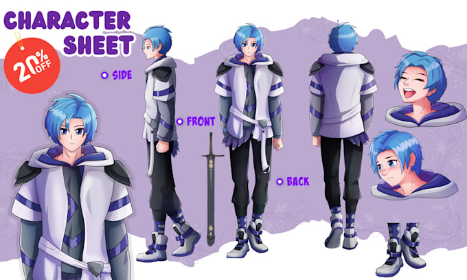 draw character reference sheet anime style for your vtuber