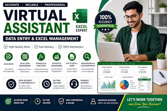 do data entry, web research, PDF to excel, excel data entry