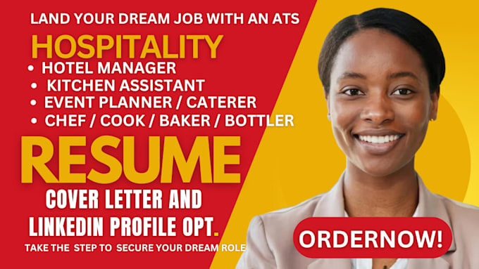 deliver a 6 hr hospitality, culinary restaurant tourism, resume writing service