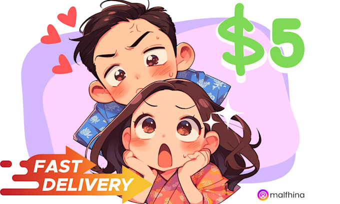 draw cute and kawaii chibi couple for you