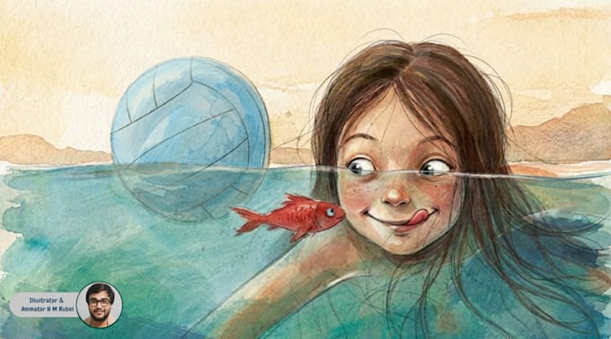 draw watercolor illustration and children story book illustration