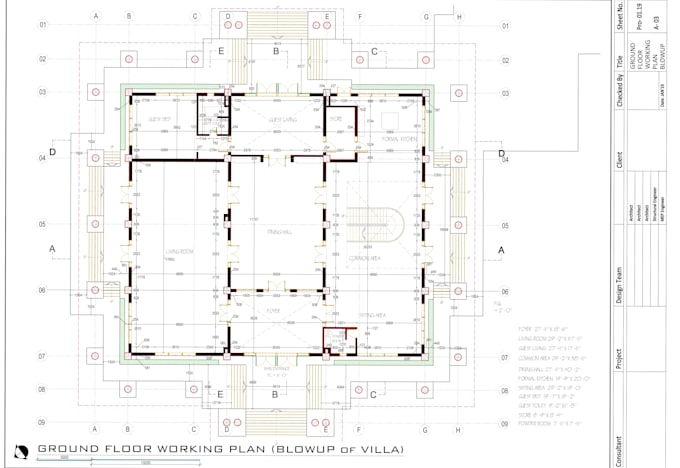 do 2d architectural floor plan with detail drawing in auto cad