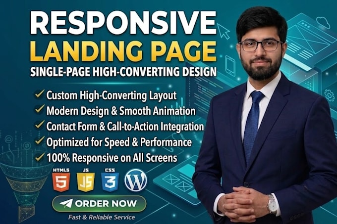 create high converting responsive landing pages using html CSS and javascript