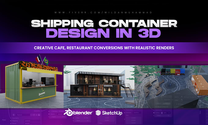 create a container cafe with rendering