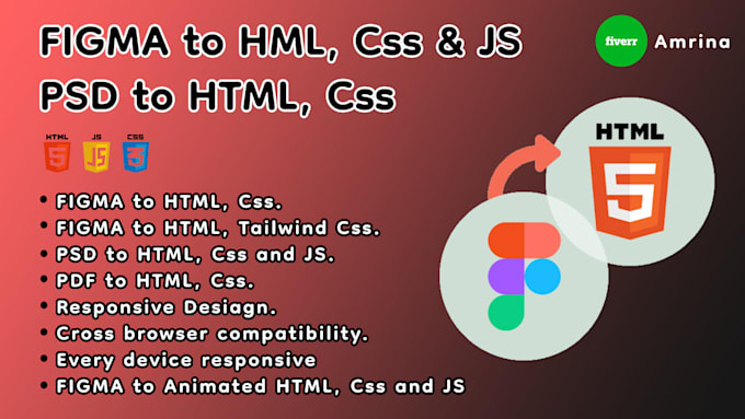 Convert figma to html, css and js by Amrinaamrina | Fiverr