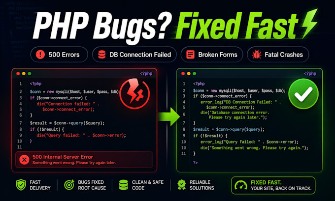 fix bugs, errors and issues in your PHP script or mysql database