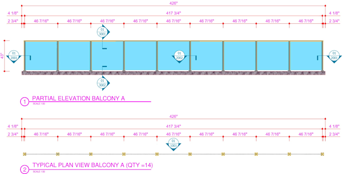 create balustrade glass railing shop drawing