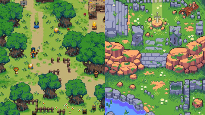 Design pixel art tileset top down isometric rpg maker platformer game