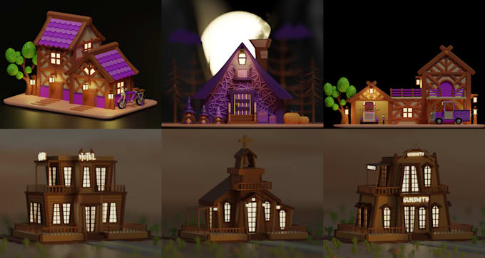 create 3d low poly models, game props and buildings