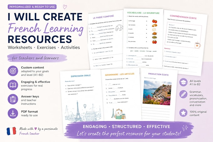 create personalized french learning worksheets and exercises