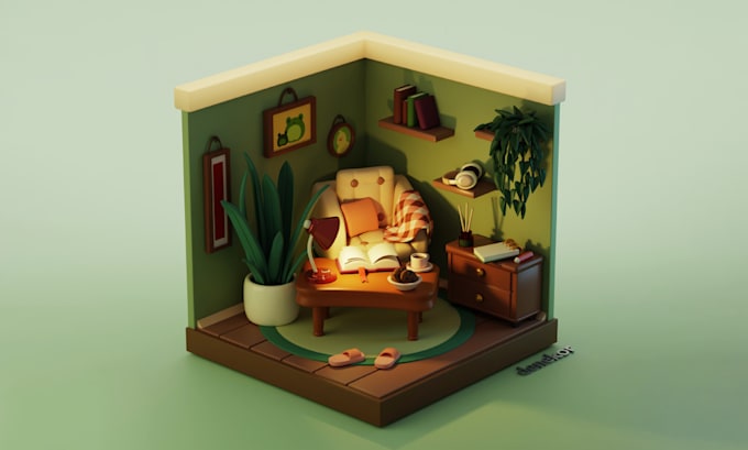 model 3d isometric room in blender