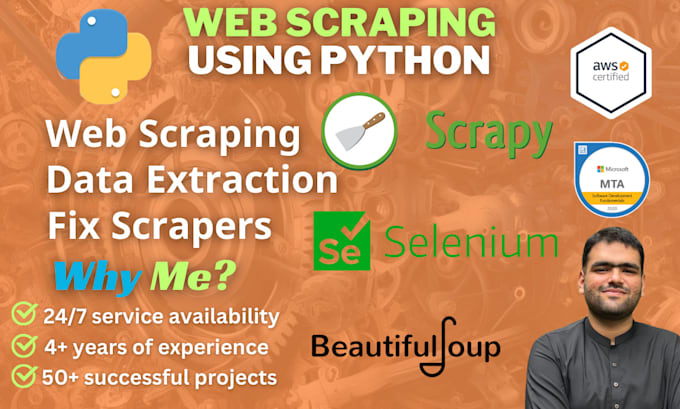 do python web scraping, data extraction, using scrapy, selenium, beatifulsoup
