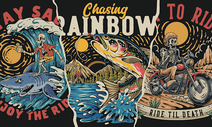 create unique custom vintage illustration for t shirt design