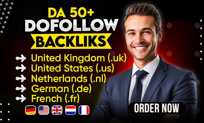 make da 50 plus french fr, dutch nl, german de, uk dofollow SEO backlinks
