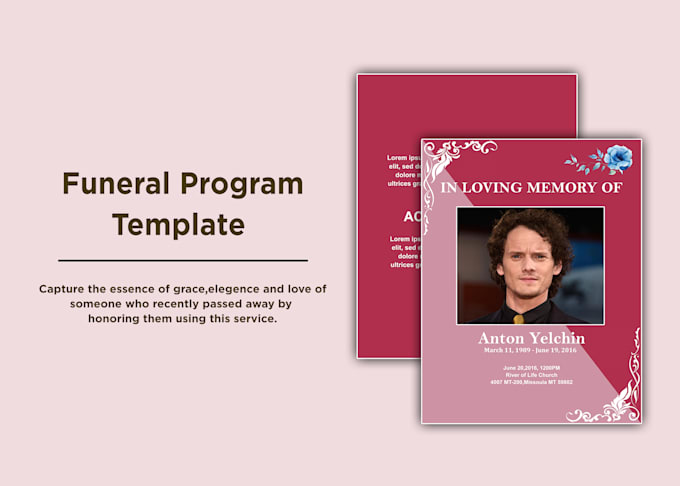 design funeral,obituary and memorial flyers and program