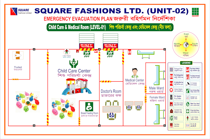 design fire emergency evacuation plan, map, diagram