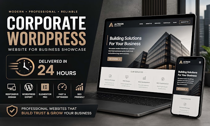 design a modern corporate wordpress website for business showcase in 24 hours