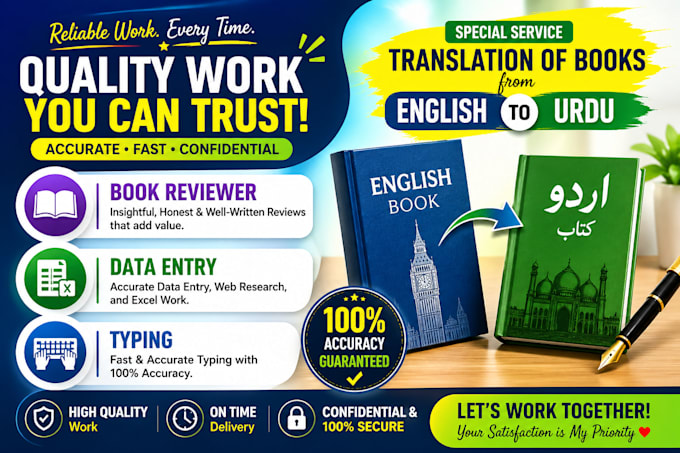 provide book reviews, data entry, typing work, and translation of books