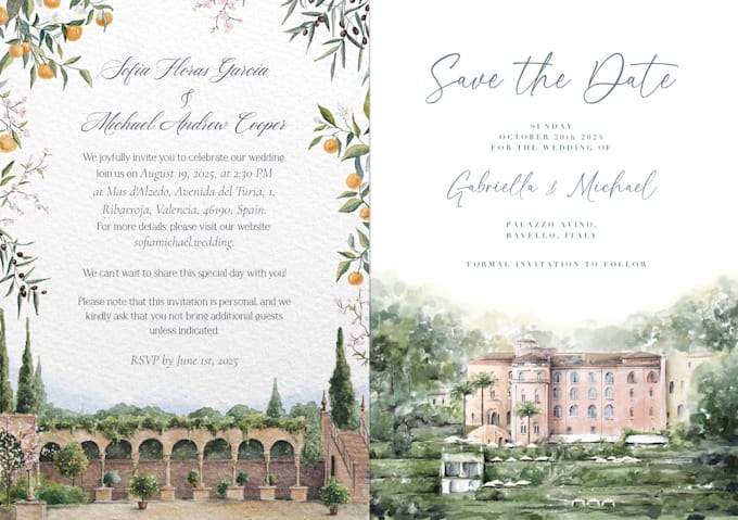 design wedding invitation with a venue illustration