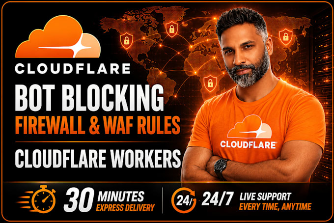 setup cloudflare bot blocking, waf firewall rules and workers