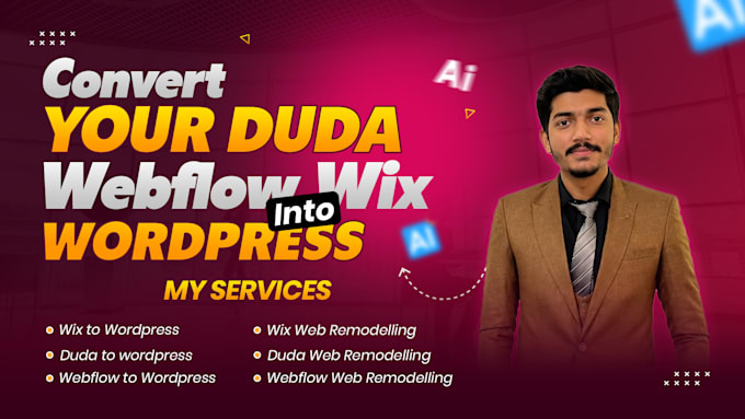 convert duda, wix, webflow, squarespace into wordpress
