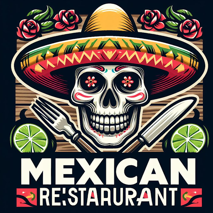 make amazing mexican restaurant skull head mascot logo design
