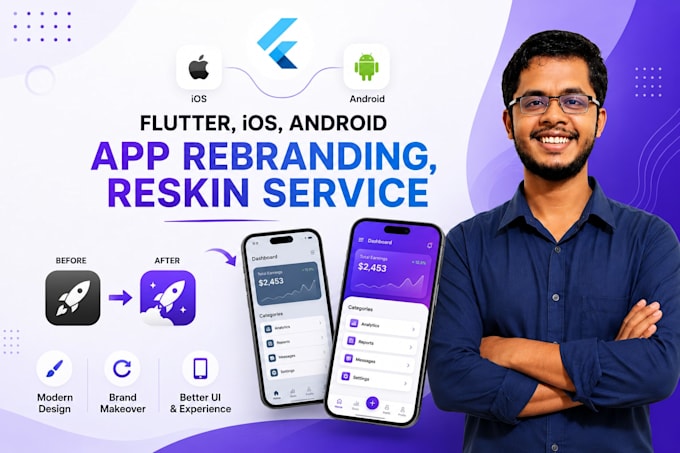reskin rebrand any flutter, android, ios codecanyon app