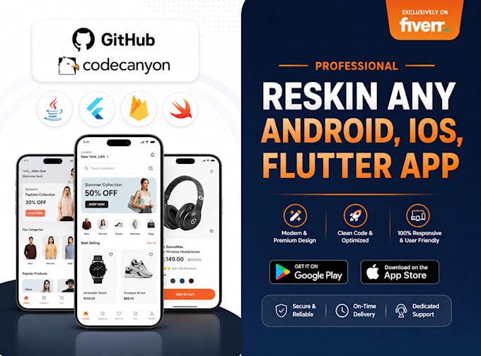 reskin rebrand any flutter, android, ios codecanyon app
