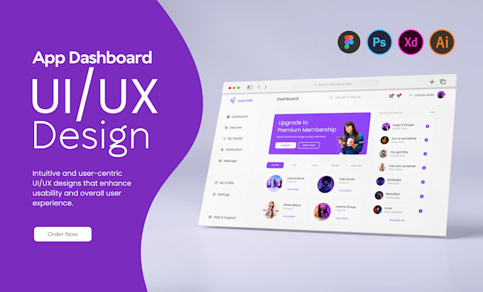 Create modern ui and ux design and ui ux design for the app dashboard ...
