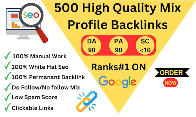 do 500 high da90 seo mix profile backlinks manually