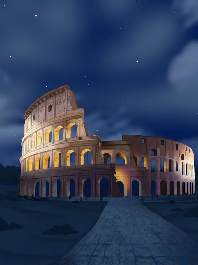 architectural or natural landscape digital by hand