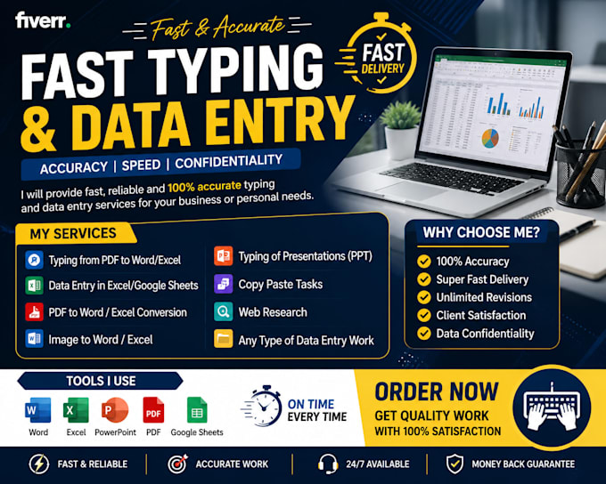 do fast data entry, excel, word, PDF conversion , copy paste