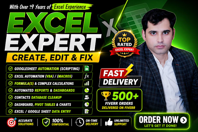 create, fix excel formulas, macros, vba, googlesheet, dashboard as excel expert