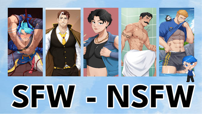 draw I will draw anime character or gay bara, sfw nsfw
