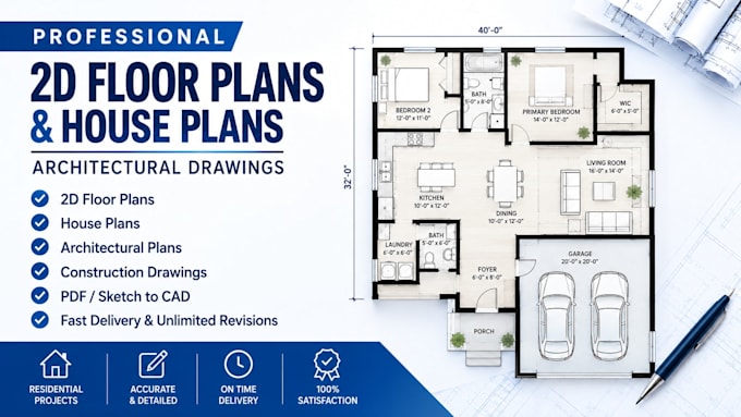 create 2d floor plans, house plans and architectural drawings