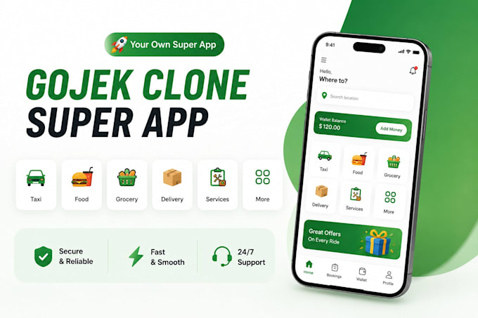 develop a gojek clone all in one app for food, taxi and grocery