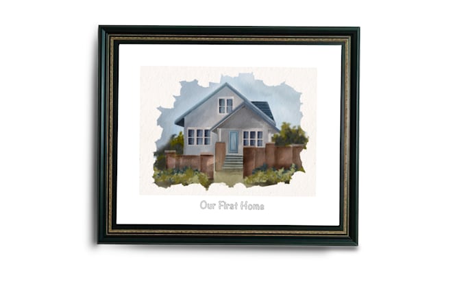 hand draw watercolor portrait of your home from your image