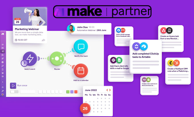 setup make com to automate your business workflow, make automation, integrations