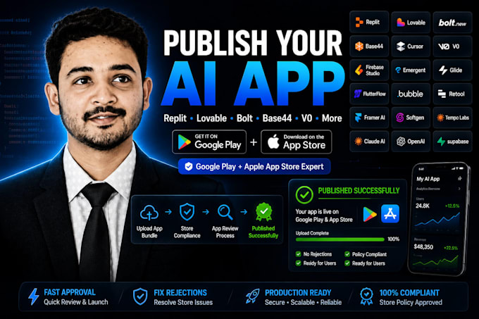 publish vibe coding android and ios app on google play store and apple app store