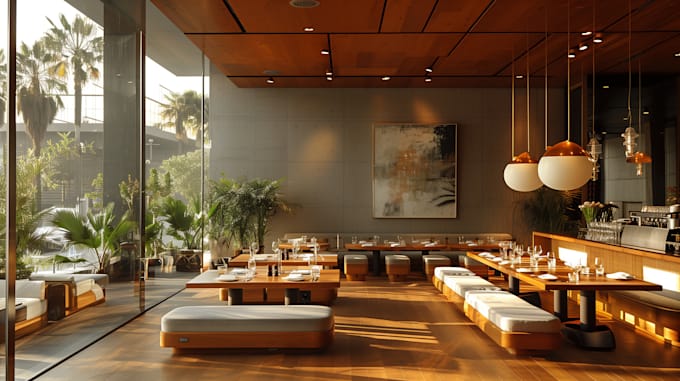 do 3d interior design of restaurant and cafe with realistic rendering