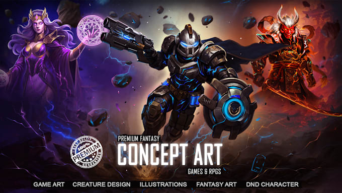 create cinematic game key art, splash character illustration