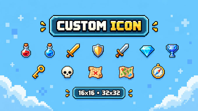 create custom pixel art icon, emote, weapon for your game assets
