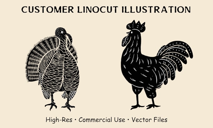 linocut illustration botanical, animal, nature art for your brand identity