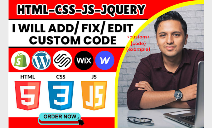 add custom HTML, CSS and js code to wordpress, shopify, squarespace, wix website