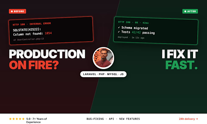 fix php, laravel, mysql, and javascript bugs and errors
